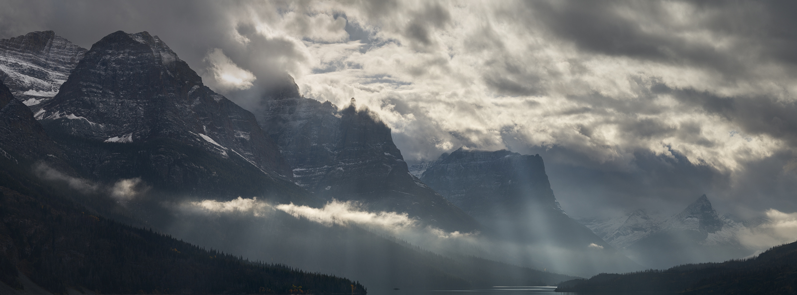 Panoramic, landscape, Glacier, Autumn, storm, light, clouds, montana, panoramique, paysage, orage, automne